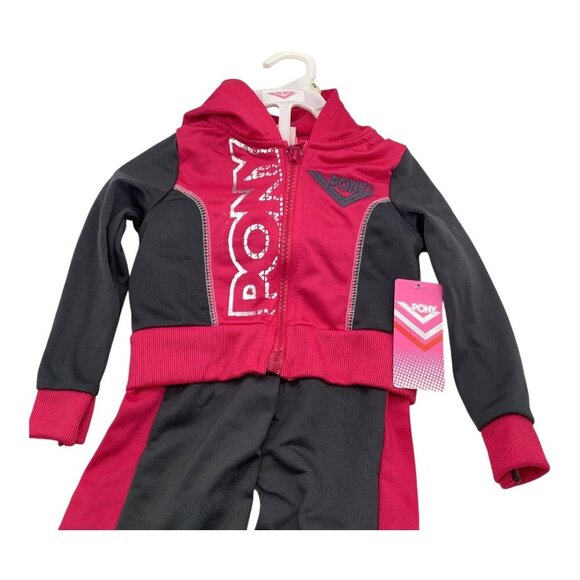 Pony Baby Girl 12M Sweatsuit Pink & Black Hoodie Pants Set Polyester Graphic - Picture 8 of 12